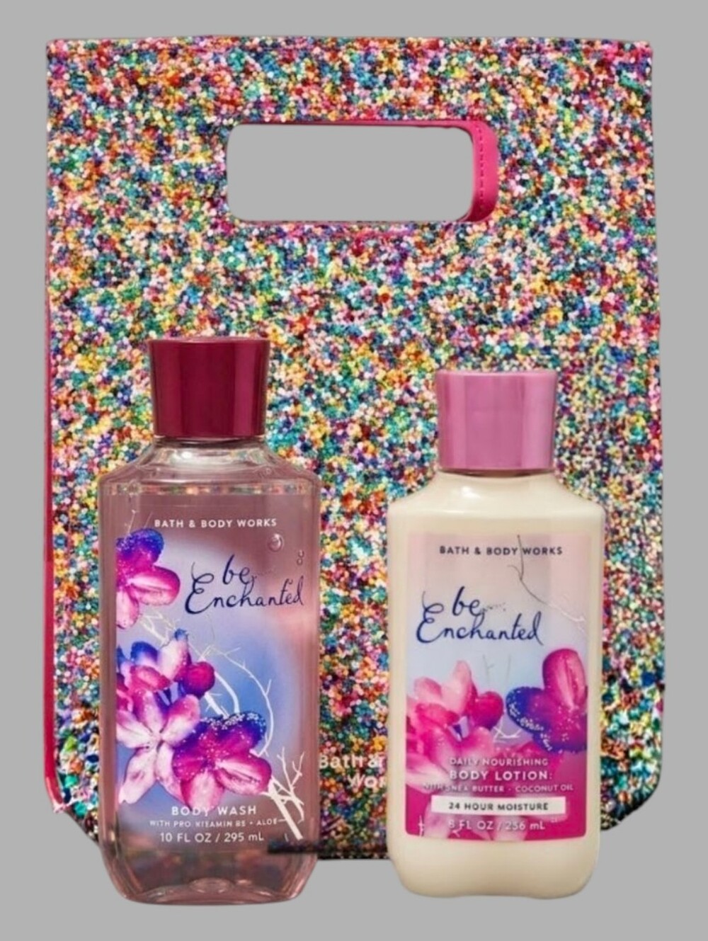 NEW BBW Body Works Body Wash & Lotion Set with Glitter Gift Bag